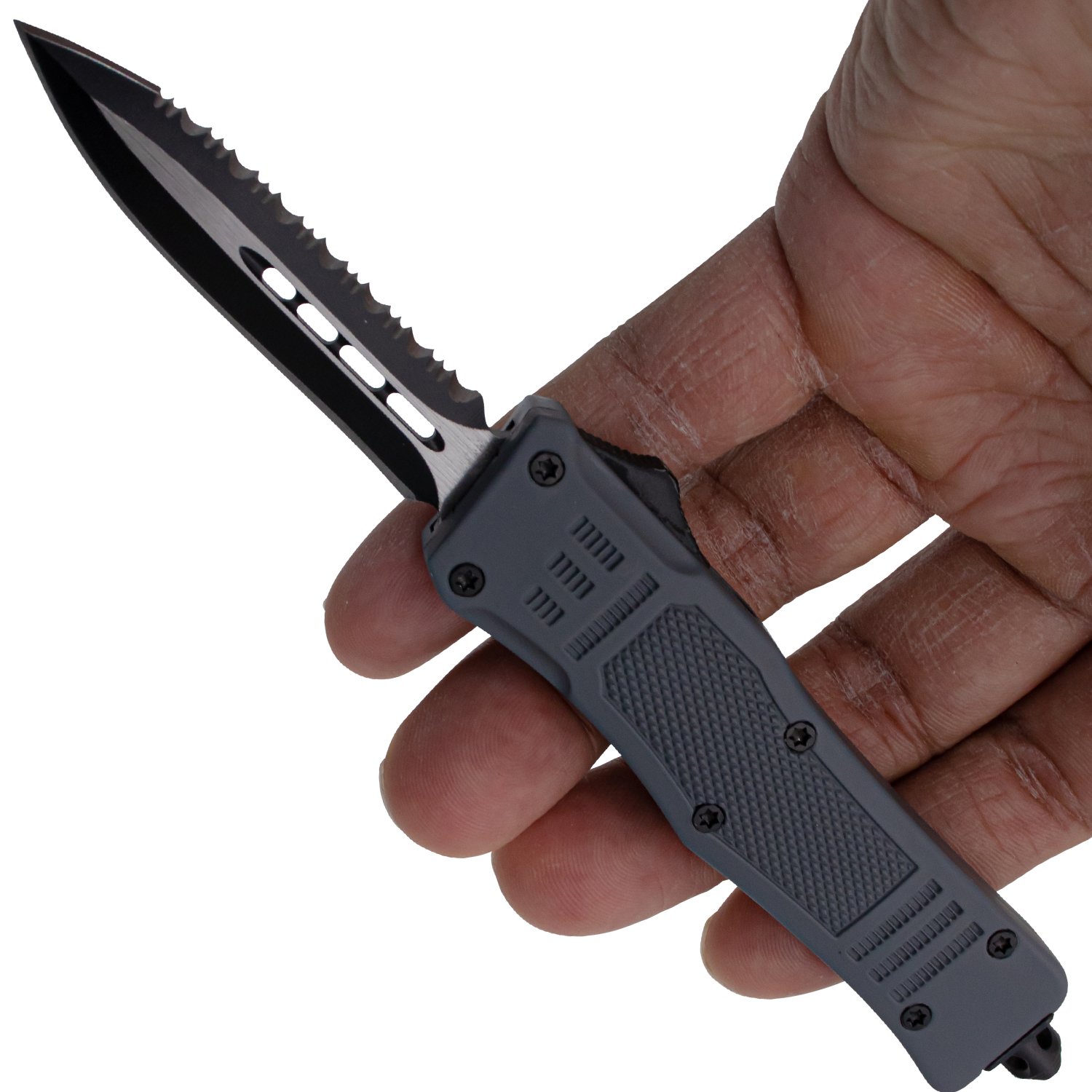 Covert OPS USA OTF Automatic Knife 7 Inch Overall Half Serrated Grey